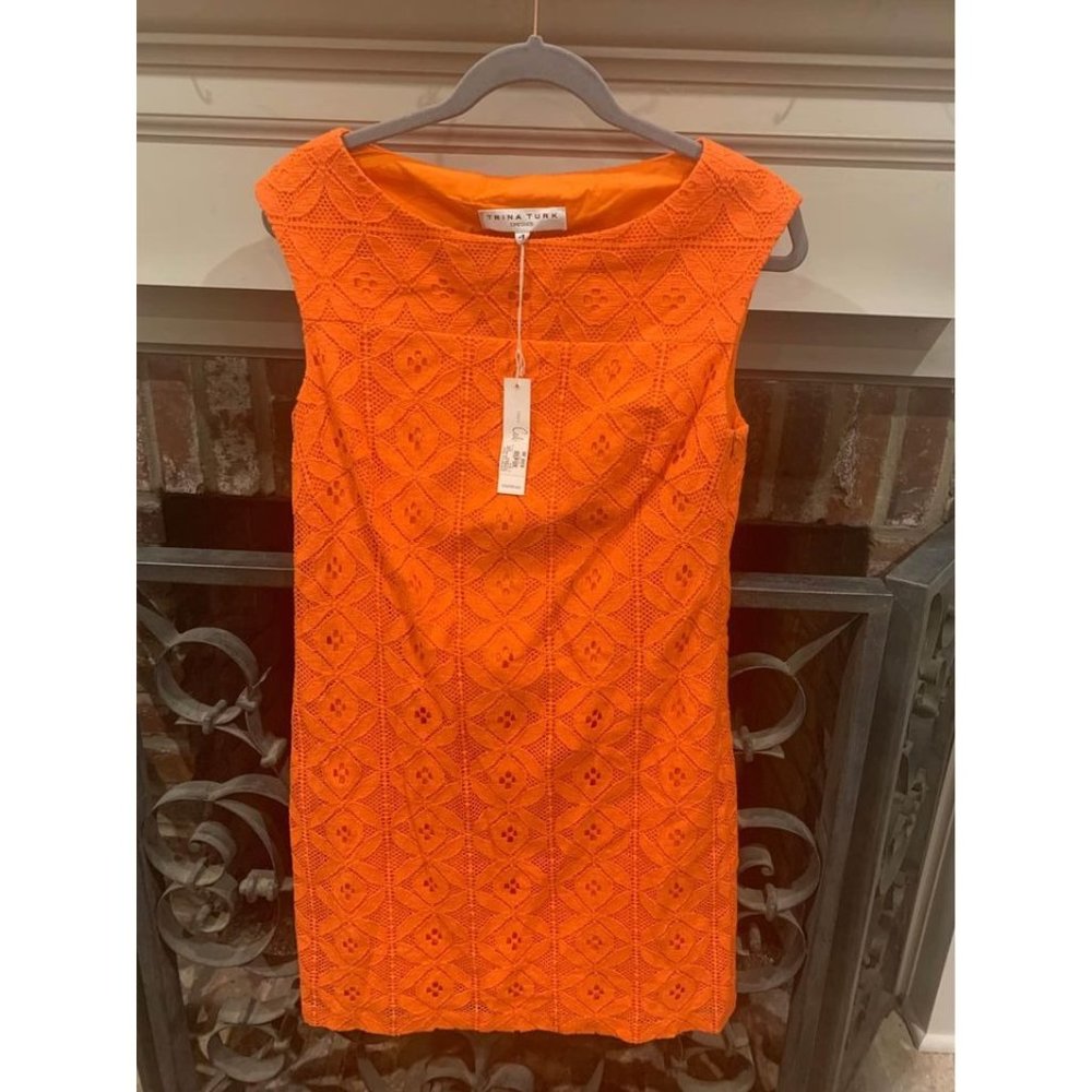 NWT Trina Turk orange lace inspired casual dress, size 4, OP $348.00 (Bin X) - Picture 6 of 8